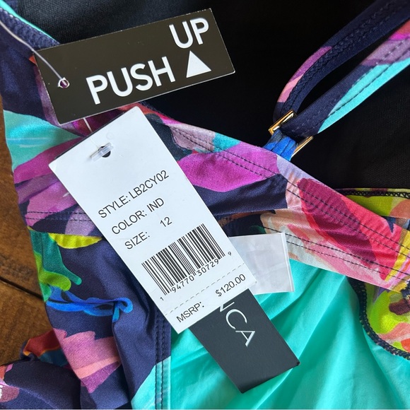 La Blanca Indigo Sea Twist Keyhole Push Up 1pc Swimsuit 12 Large NWT - Picture 6 of 6